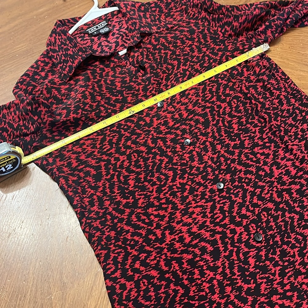 100% Silk Vintage 90s button front blouse size small Ann May Red Speckle Print - Picture 3 of 8
